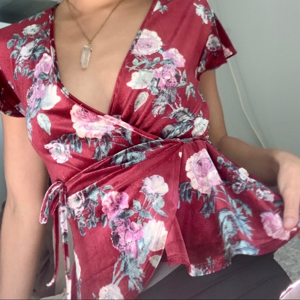 floral wrap top